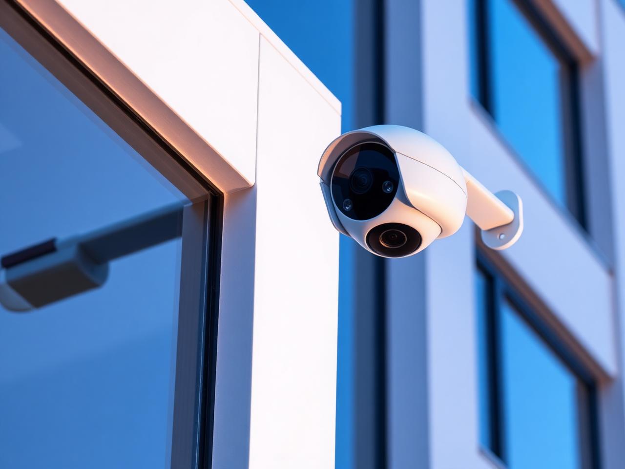 Security camera installed on commercial building